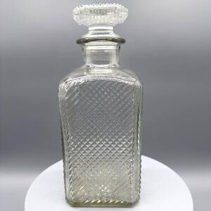 Vintage Diamond Cut Glass Whiskey Decanter Stopper Mid Century Barware